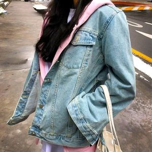 Zip-Detail Metal-Button Denim Oversized Cool Jacket - Chuu Seoul Fashion K-Pop